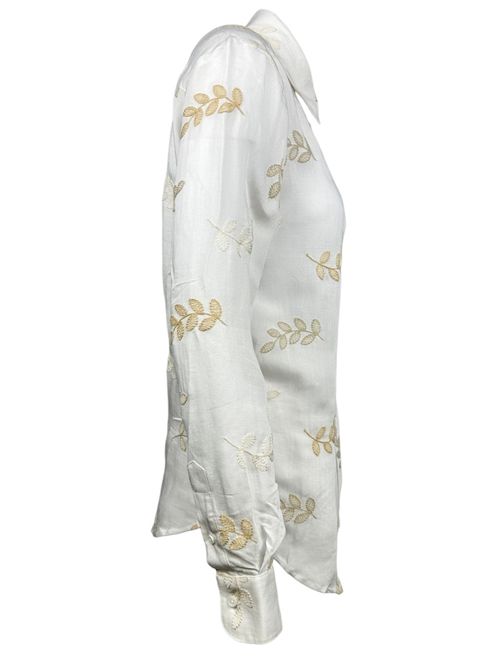 camicia donna con ricami foglie bianco e e beige Camicetta Snob | 977-41339359